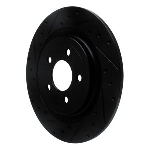 Ford Mustang Brake Rotor (1) - Rear Left - R1 Concepts - Drilled & Slotted - Black - `20-`25